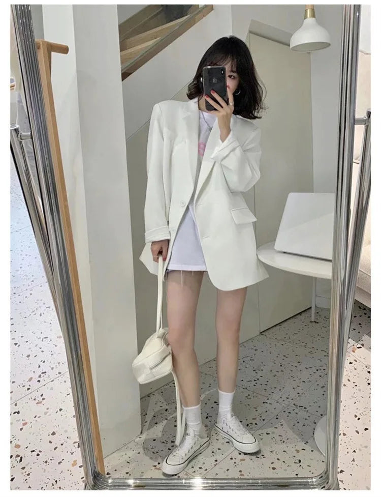 2025 Elegant Blazer Coat For Women Fashion Pockets Lapel Oversized Suit Jackets  New Autumn Office Lady Casual Loose Outerwear