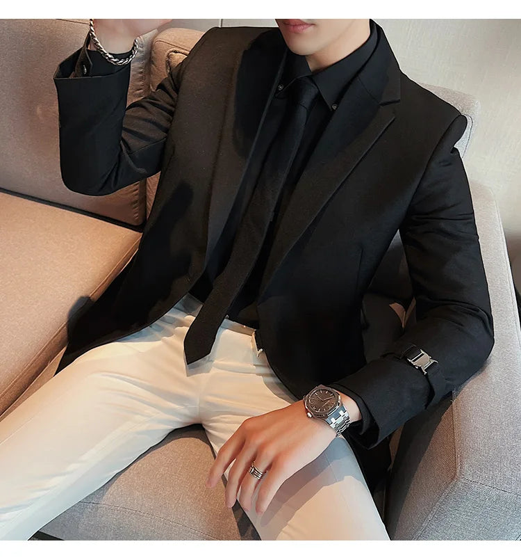 2024Men Party Wedding Banquet Blazer Solid Metal Buckle Decoration Blazer For Italian Designer Suit Jacket Slim Fit Blazer Homme