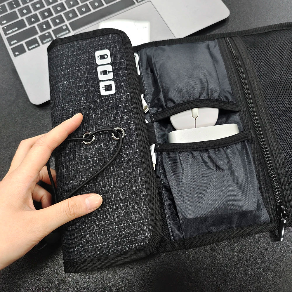 Travel Cable Storage Bag，Electronic Organizer Cord Pouch，Roll up Tech Carrying Case for USB Cables Charger Phone Accessories Bag