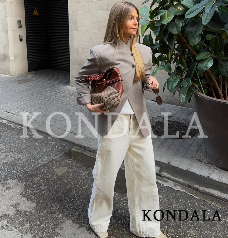 KONDALA Elegant Commute Hacking Blazer Women‘s Semi-Open Trendy Blazer 2026 Spring Fashion High Street Vacation Casual Blazer
