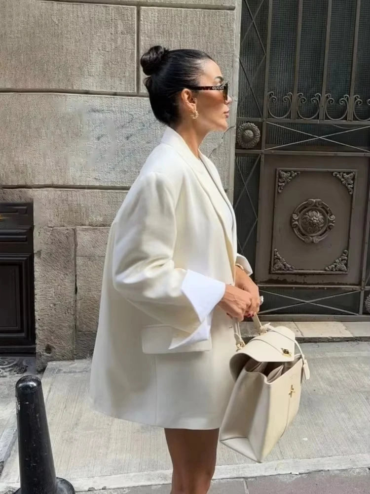 2025 Elegant Blazer Coat For Women Fashion Pockets Lapel Oversized Suit Jackets  New Autumn Office Lady Casual Loose Outerwear