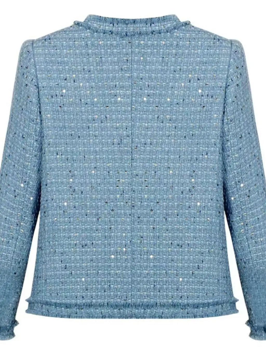 Short blazer with gold buttons, multiple pockets, and a refined design