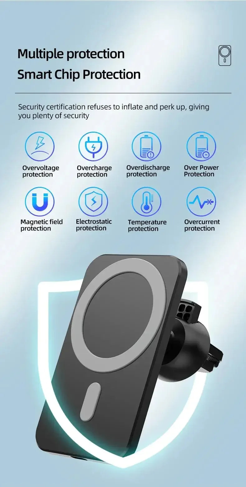 For IPhone Car Charging 15W Magnetic Wireless Charger Magsafe Car Mount Mobile Phone Holder Fast Charging Car Accessory