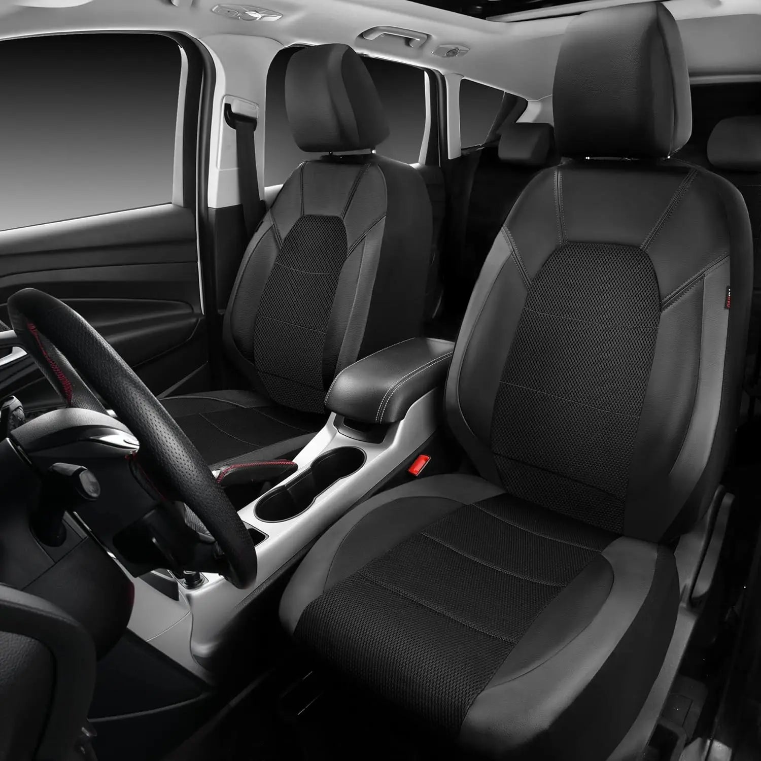 Universal 9 Pcs Car Seat Covers Full Set,5-Seat Leather Protectors with Headrest Covers,Waterproof Breathable for Cars SUVs