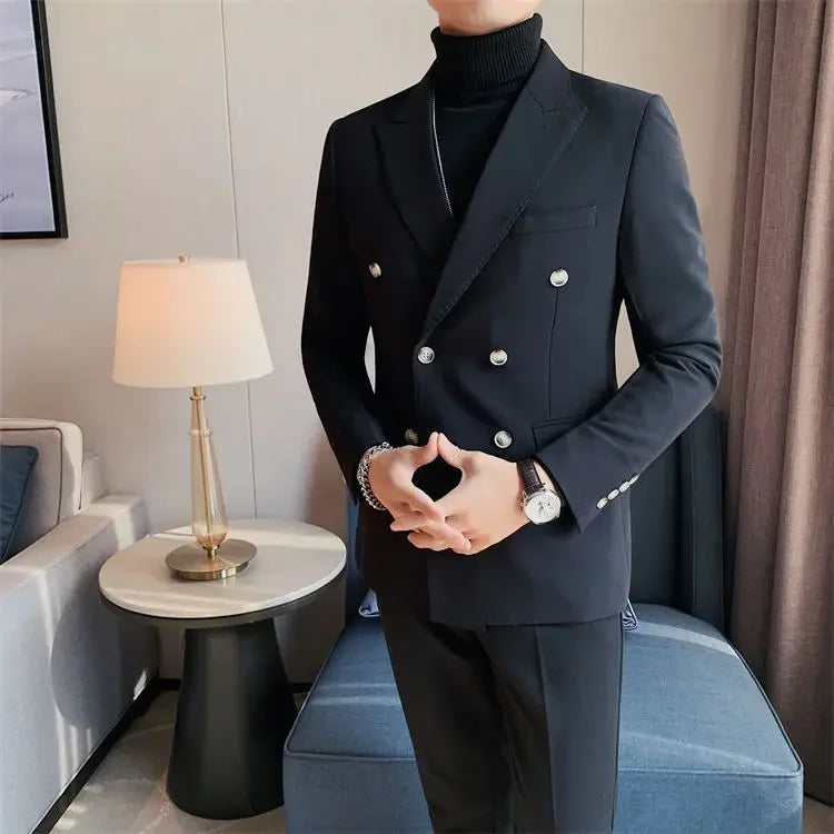 Coat Male Blazer Party Double Breasted Brown Men's Suit Jackets Spring Clothes Clothing Original Fashionable Korean Style Summer