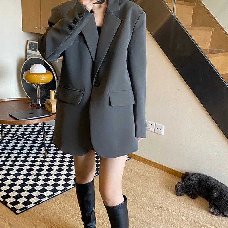 High-End Black Blazers for Women Spring Autumn Korean Chic Single Button Suit Jackets Woman Temperament Office Lady Blazer Coat
