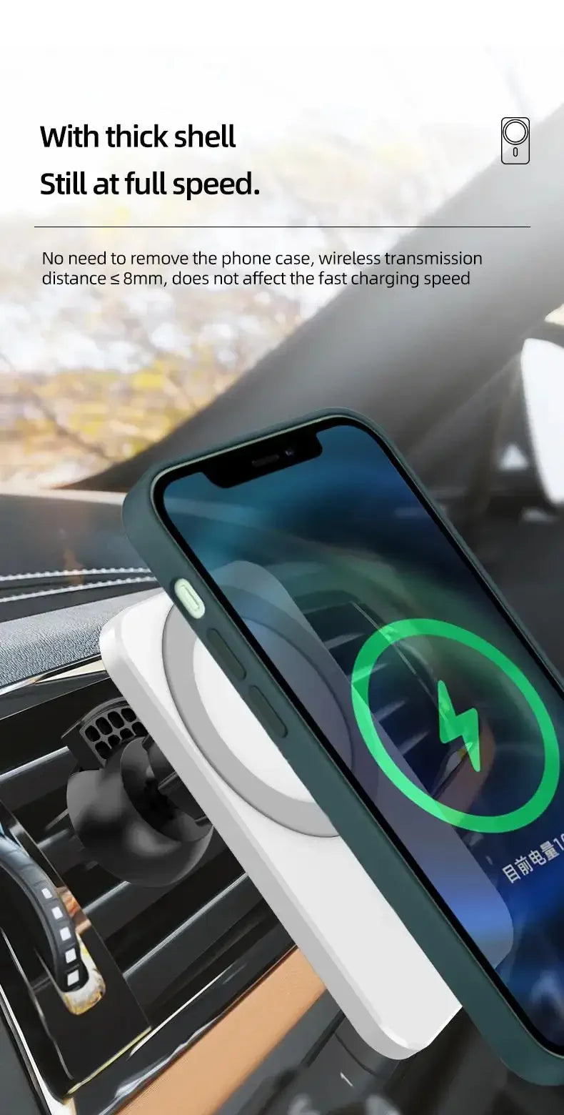 For IPhone Car Charging 15W Magnetic Wireless Charger Magsafe Car Mount Mobile Phone Holder Fast Charging Car Accessory