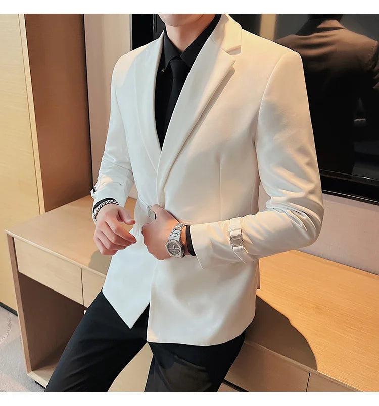 2024Men Party Wedding Banquet Blazer Solid Metal Buckle Decoration Blazer For Italian Designer Suit Jacket Slim Fit Blazer Homme