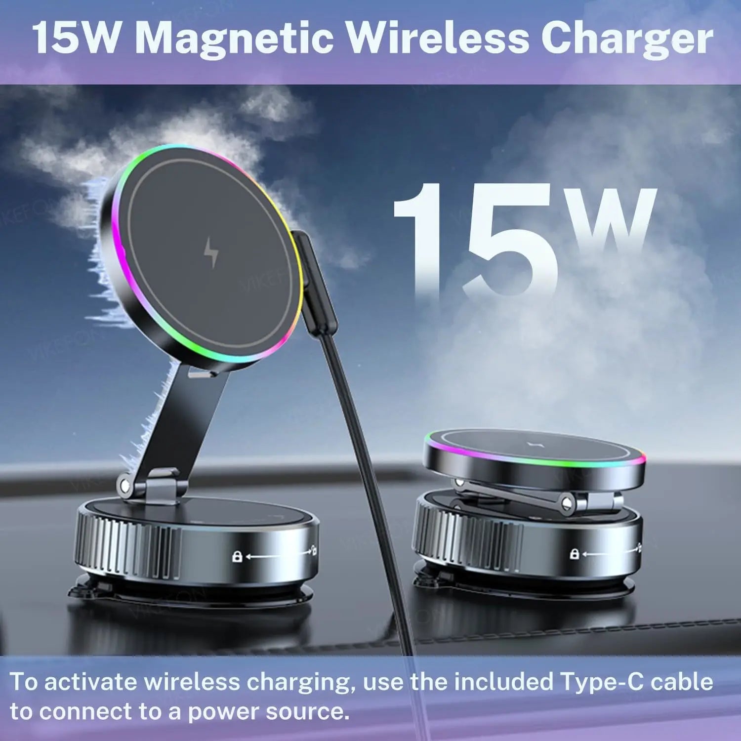 Cooling Wireless Charger Car Phone Holder with Breathing RGB Light Magnetic Suction Cellphone Bracket  for iPhone 12/13/14/15/16