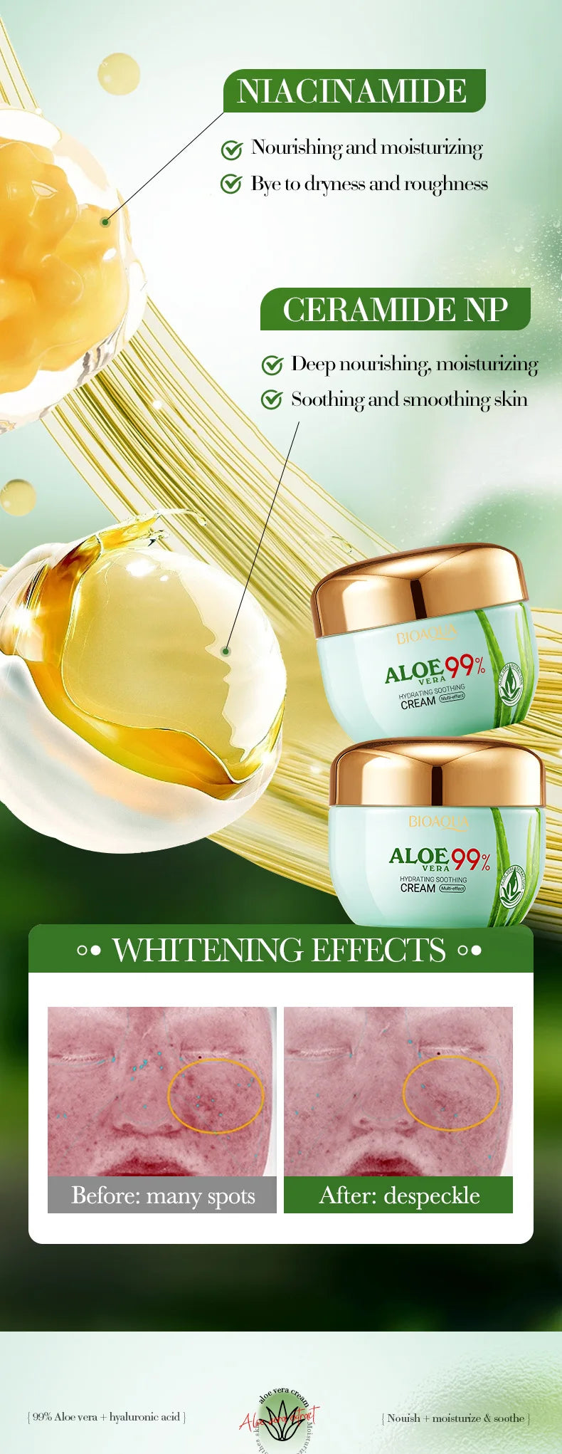 2pcs/kit BIOAQUA Aloe Vera Skin Care Sets Face Eye Cream Moisturizing Hydrating Firming Aloe Creams Face Skin Care Set