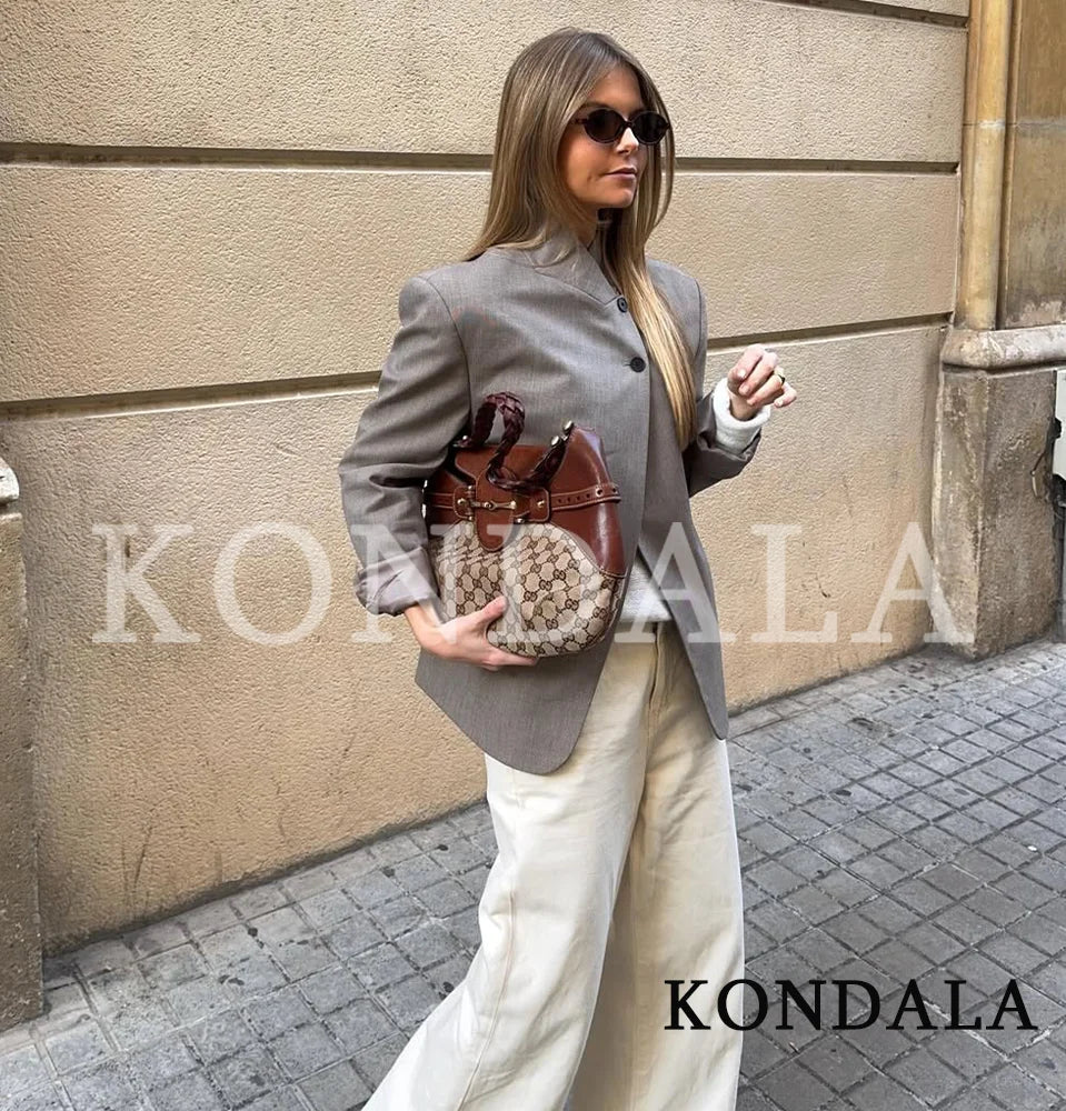 KONDALA Elegant Commute Hacking Blazer Women‘s Semi-Open Trendy Blazer 2026 Spring Fashion High Street Vacation Casual Blazer