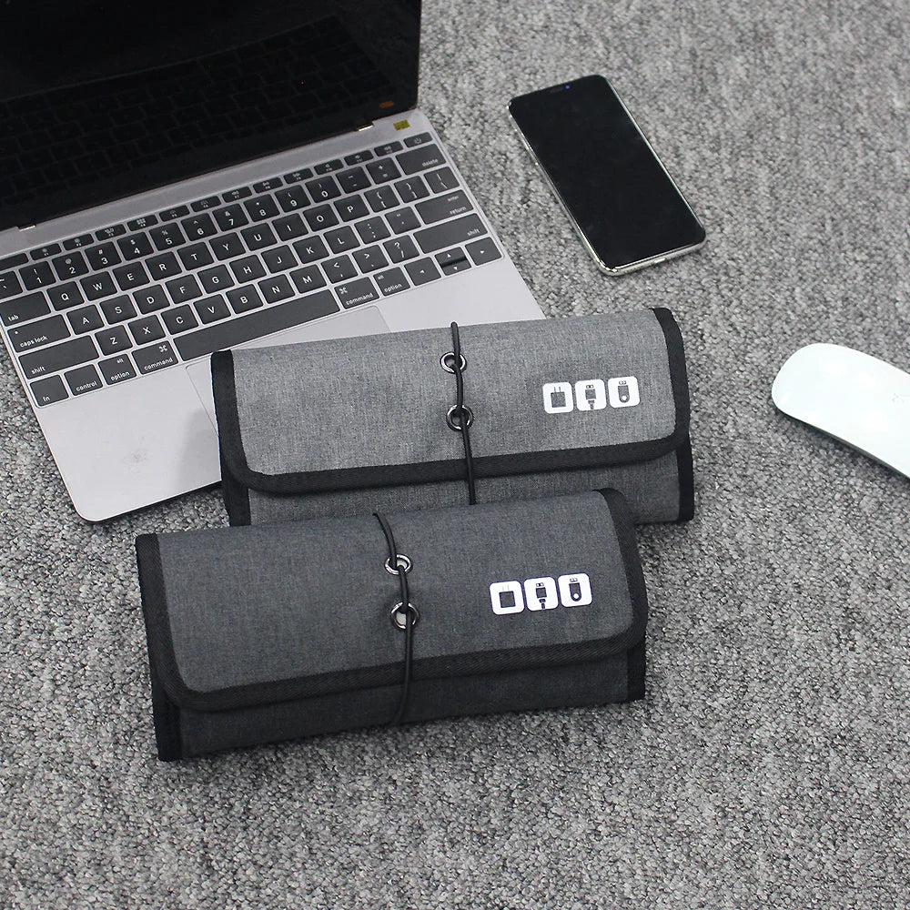 Travel Cable Storage Bag，Electronic Organizer Cord Pouch，Roll up Tech Carrying Case for USB Cables Charger Phone Accessories Bag