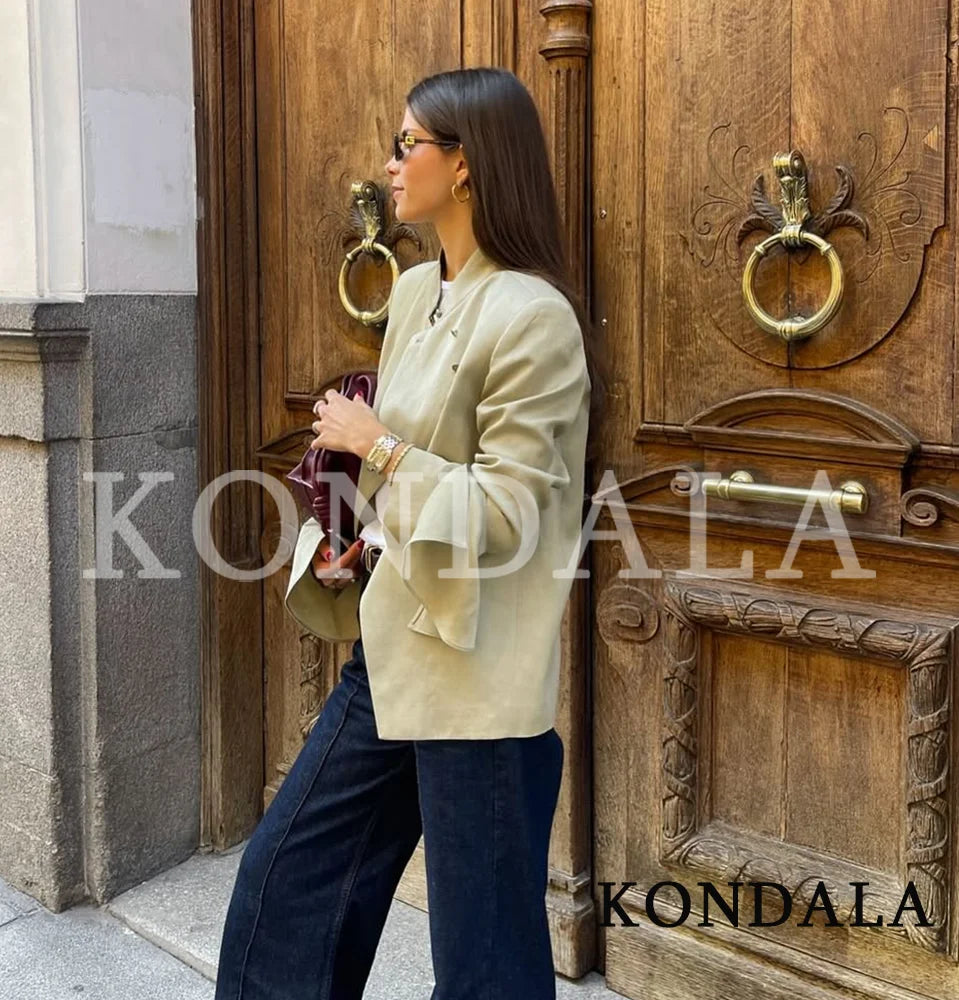 KONDALA Women Luxury Chic Laminated Blazer Vacation Casual 2026 Spring New Trends Blazer Ladies Half Turtleneck Commute Blazer