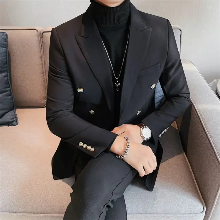 Coat Male Blazer Party Double Breasted Brown Men's Suit Jackets Spring Clothes Clothing Original Fashionable Korean Style Summer