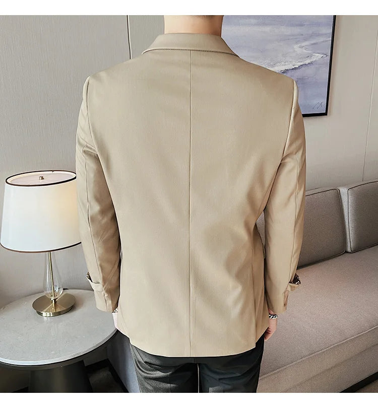 2024Men Party Wedding Banquet Blazer Solid Metal Buckle Decoration Blazer For Italian Designer Suit Jacket Slim Fit Blazer Homme