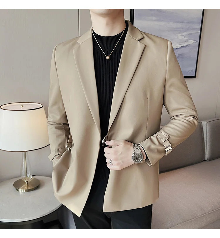 2024Men Party Wedding Banquet Blazer Solid Metal Buckle Decoration Blazer For Italian Designer Suit Jacket Slim Fit Blazer Homme