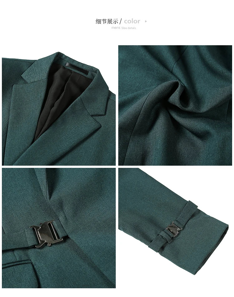 2024Men Party Wedding Banquet Blazer Solid Metal Buckle Decoration Blazer For Italian Designer Suit Jacket Slim Fit Blazer Homme