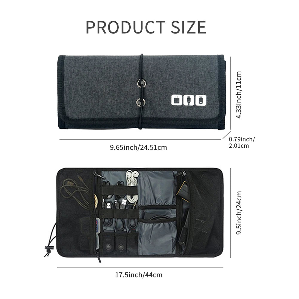 Travel Cable Storage Bag，Electronic Organizer Cord Pouch，Roll up Tech Carrying Case for USB Cables Charger Phone Accessories Bag